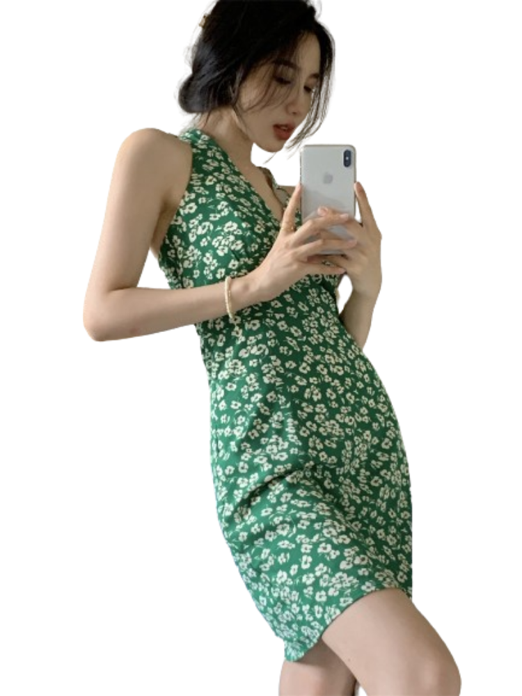 Hong Kong Retro Floral Halterneck Sundress