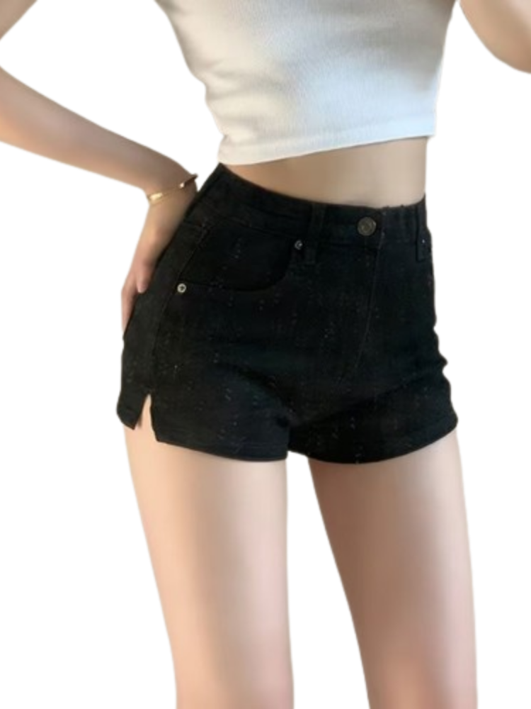 Slit Tight Denim Shorts