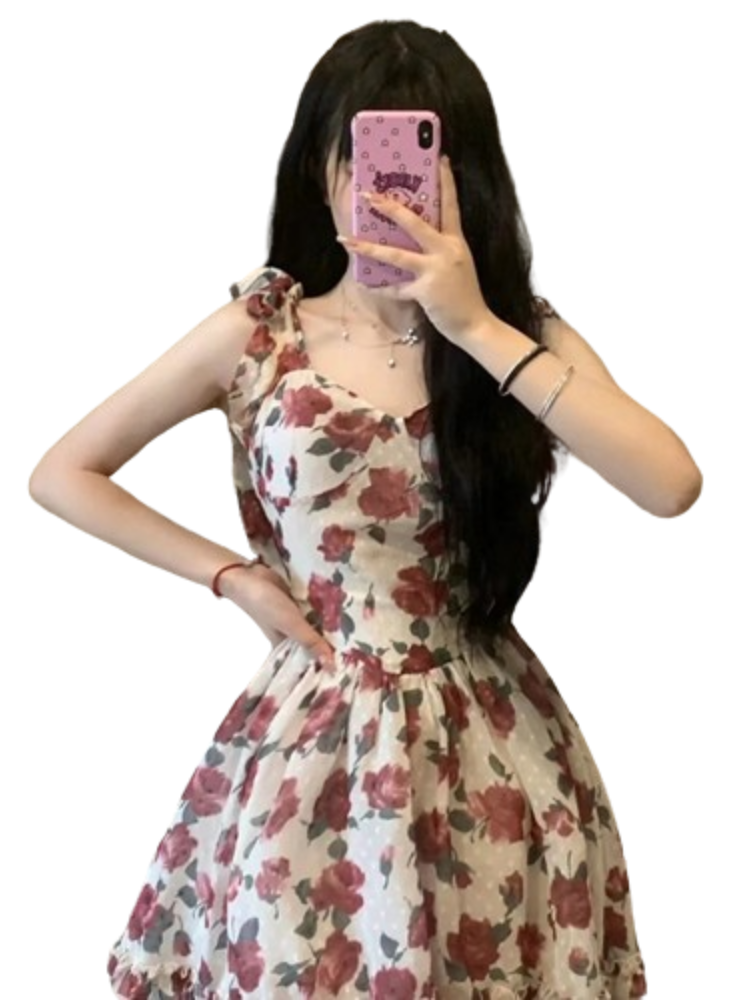 New Romantic Slimming Rose Print Sundress