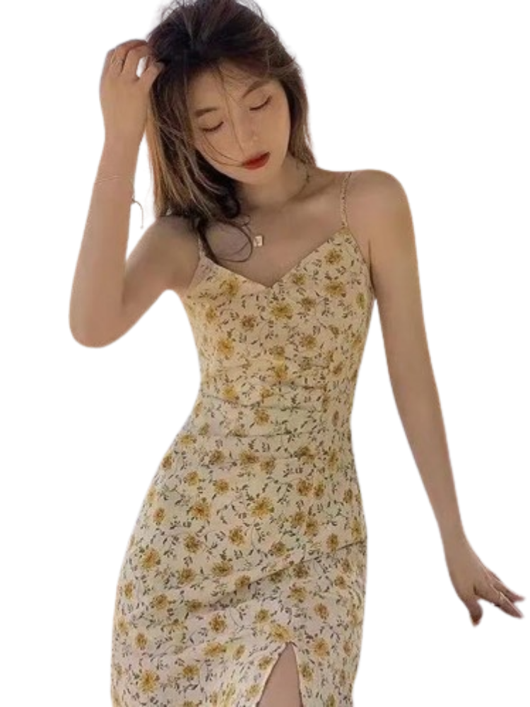 Yellow Floral French Style Halterneck Sundress