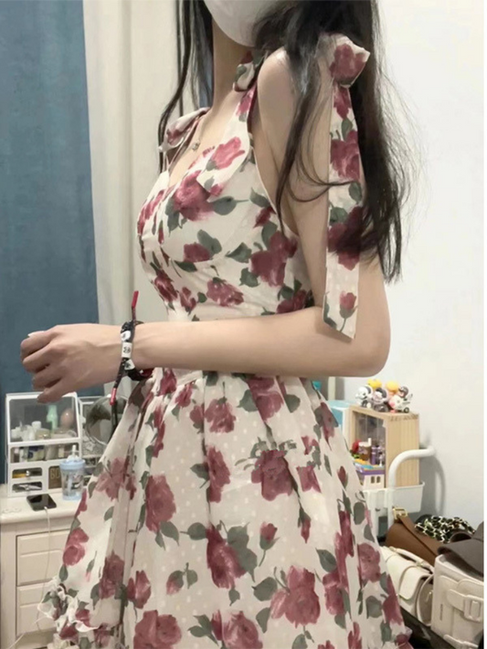 New Romantic Slimming Rose Print Sundress