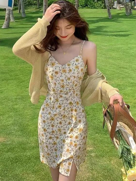 Yellow Floral French Style Halterneck Sundress