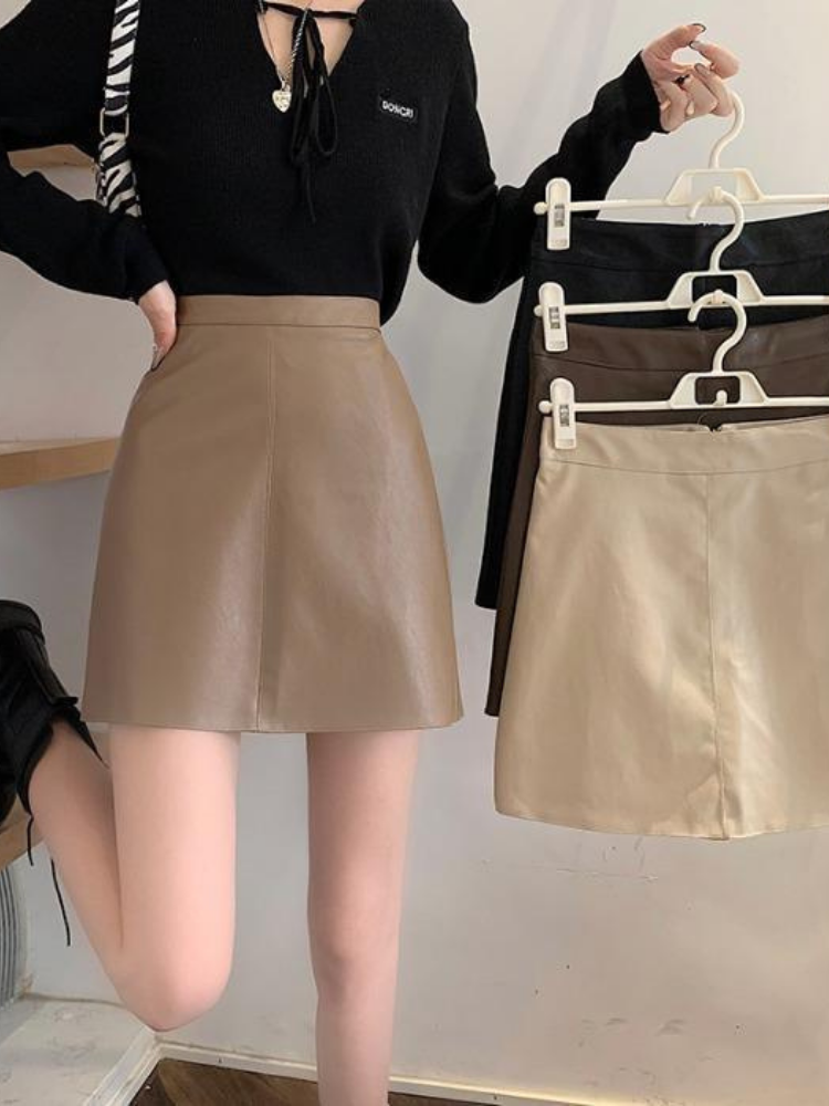 High-Waisted Anti-Exposure A-Line Skirt