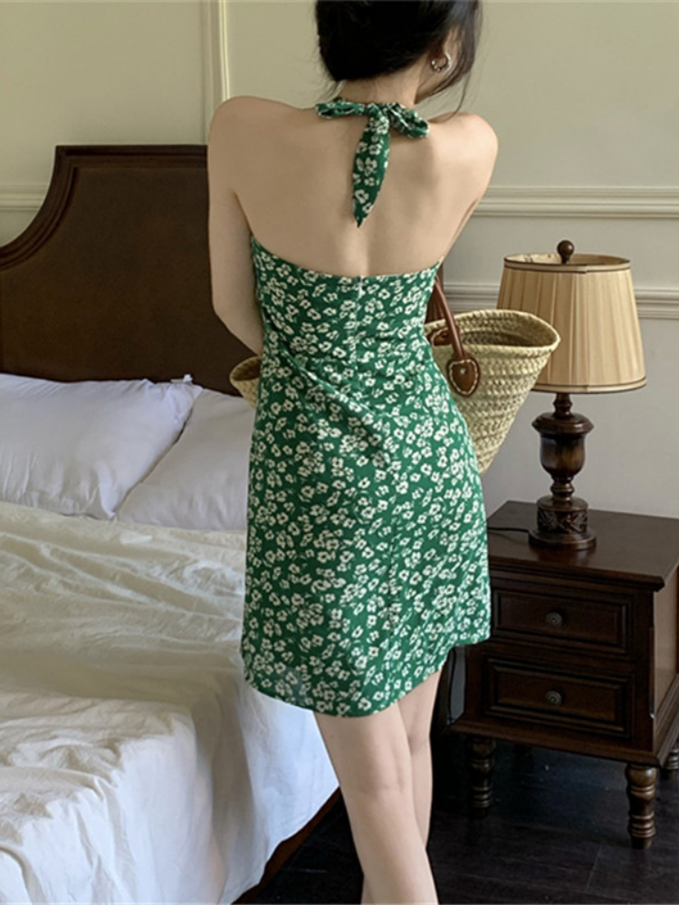 Hong Kong Retro Floral Halterneck Sundress