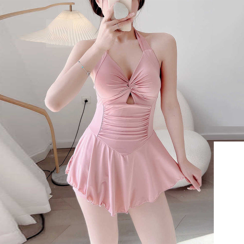 Swimming costume women one-piece halter solid colour pure desire net red wind thin Slim sexy backless swimming costume